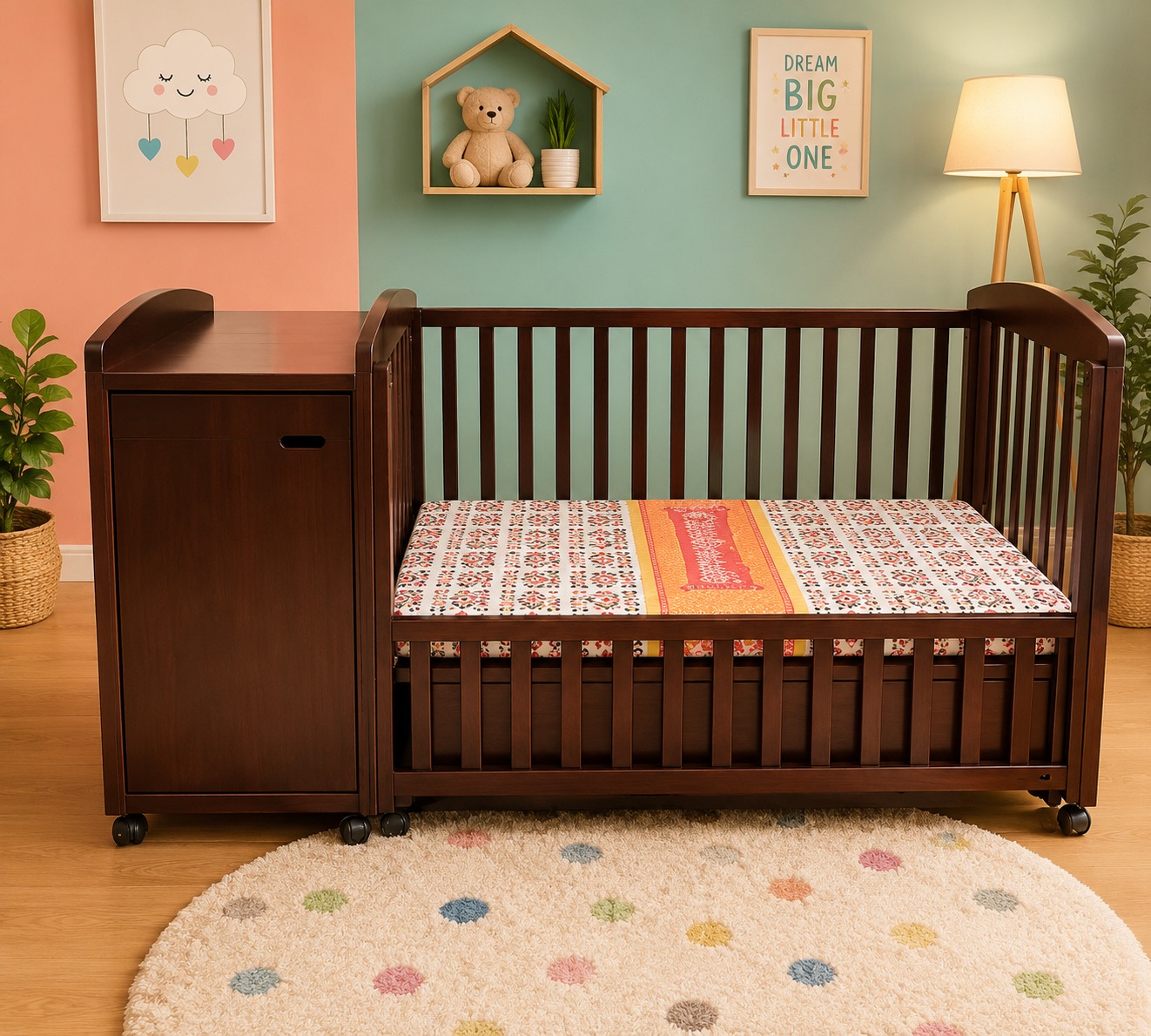 Classic Wooden Baby Cot with Integrated Storage